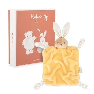 Afbeelding van KALOO pluche konijn geel 24 cm zacht babyschotel extra flanel knopen met ophangfunctie de Suce Companion knuffel en educatief vanaf geboorte