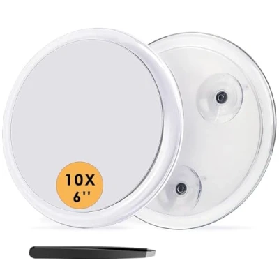 Afbeelding van Auxmir 10 x vergrotende spiegel, ronde wandspiegel met 3 zuignappen, draagbare cosmetische zakspiegel voor make up, scheren, ontharing, verwijdering van mee eters en vlekken (diameter 15 cm)
