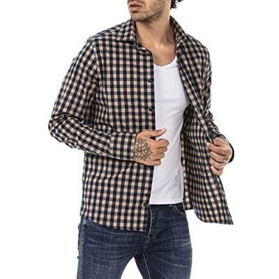 Afbeelding van Redbridge Casual overhemd van katoen met ruitpatroon in moderne snit, Beige