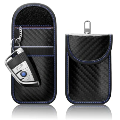 Afbeelding van FOAMO Keyless Go autosleutelhoes, RFID bescherming, zwart, blauw, 2 stuks