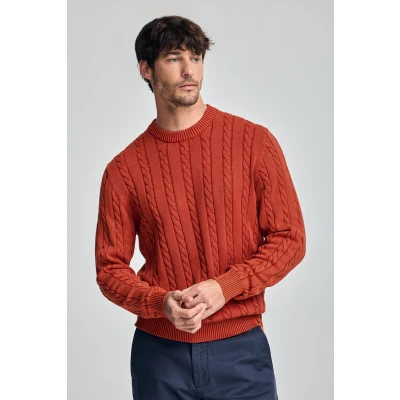 Afbeelding van Polo Club Heren Roodachtige Kabeltrui Met Garment Dye En Geborduurd Logo L