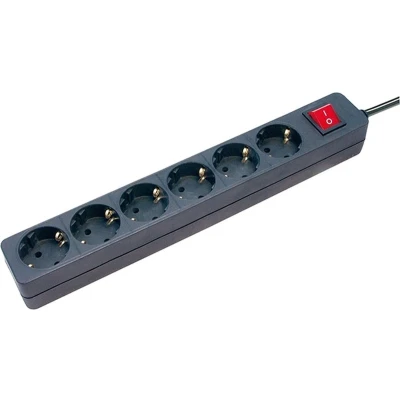 Afbeelding van 6 voudige stopcontacten Zwart met schakelaar 1,4 m H05VV F 3G1,5