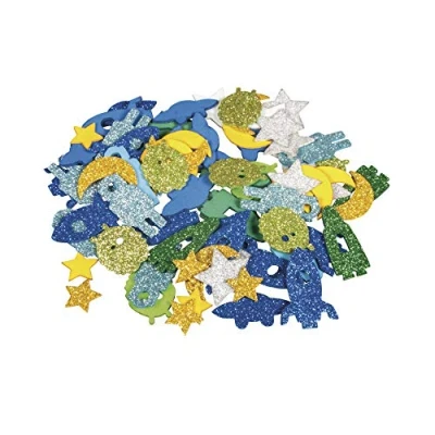 Afbeelding van Rayher 30232000 schuimrubber ruimte mix glitter, 2 3 cm, 80 stuks, zelfklevend, kleuren/motieven gemengd, glitterschuimstickers, schuimrubberen stickers, om te decoreren, kleurrijk