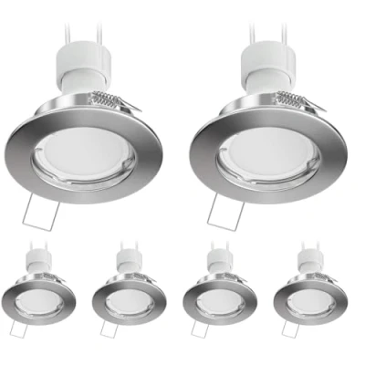 Afbeelding van ledscom.de FERE Inbouwplafondlamp, 6 stuks, chroom, mat, GU10, ledlamp, wit, 3 dimniveaus: max. 609 lm