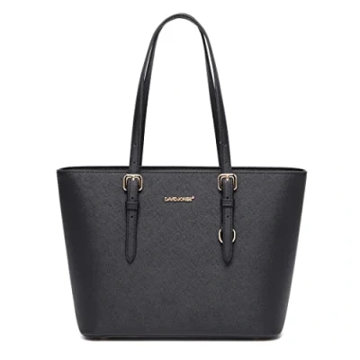 Afbeelding van David Jones boodschappentas voor dames met schouderriem, PU leer, lange handgreep, shopper, capaciteit, middelgroot, elegante stadstas, zwart., Elegant