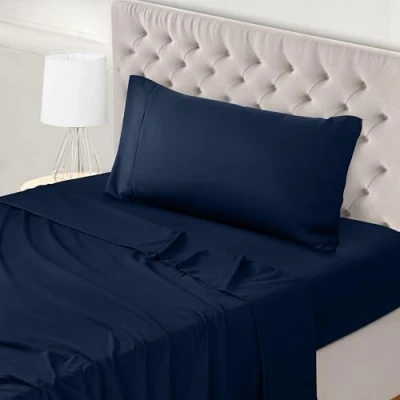 Afbeelding van Utopia Bedding Beddengoed, 90 x 190 cm, eenpersoonsbeddengoed, 3 delig, polyester microvezel, 1 hoeslaken 190, laken 167 243 cm en kussensloop 50 75 marineblauw