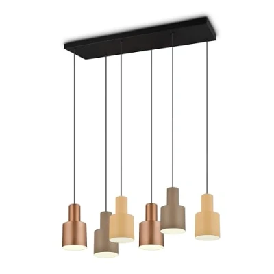 Afbeelding van Trio Hanglamp Agudo 319400617, metaal mat zwart, lampenkap koffie/beige/taupe, behalve 6 x E27 meerkleurig
