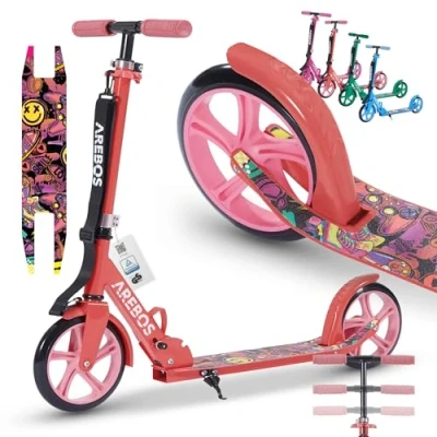 Afbeelding van AREBOS kick scooter stadsstep kinderstep volwassen rood