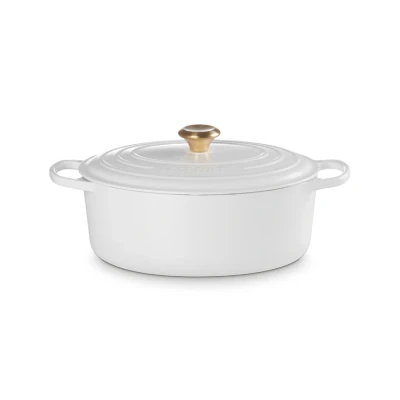 Afbeelding van Le Creuset Signature Ovale braadpan, 31cm, WitM. Gouden knop Gu, Pan + steelpan, Wit