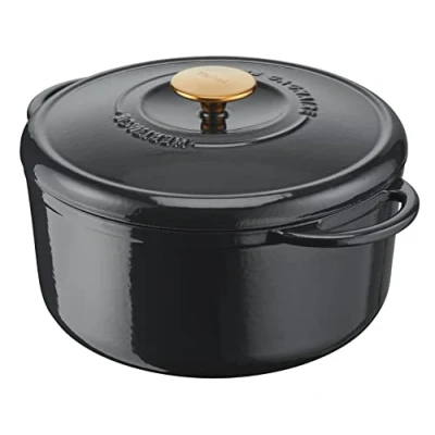 Afbeelding van Tefal Pierre Gagnaire Heritage Stoofpan van gietijzer, 21 cm (3,3 l), inductie, geëmailleerde coating, speciaal condensdeksel, warmteopslag, langzaam koken, glanzend grijs E2570304