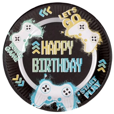 Afbeelding van Level up borden happy birthday 23 cm 8 stuks