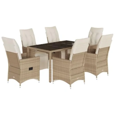 Afbeelding van vidaXL 7 delige Bistroset met kussens poly rattan beige