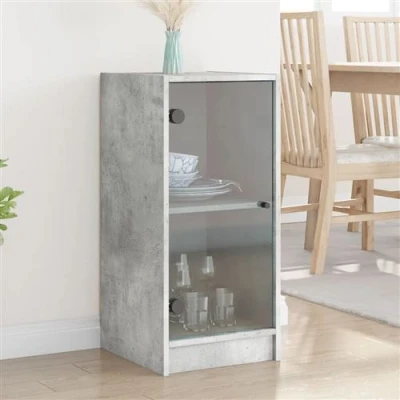 Afbeelding van Bijzetkast met glazen deuren 35x37x75,5 cm betongrijs