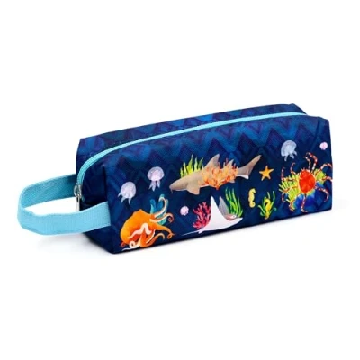 Afbeelding van Etui/Pennenzak Marine Kingdom Onderwater&amp;Zeeleven Blauw/Handgreep/Rits 7x20x6cm
