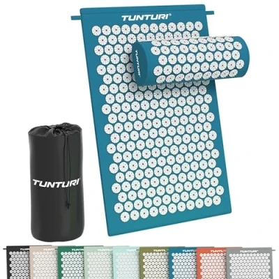 Afbeelding van Tunturi Spijkermat met kussen Acupressuur Meditatie Mat Acupunctuur Set Massage en Ontspanning 68x42x2 cm Petrolblauw