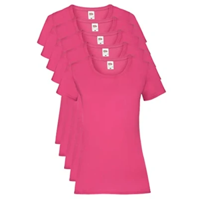 Afbeelding van Fruit of the Loom Valueweight 5 dames t shirt, roze (fuchsia 57)