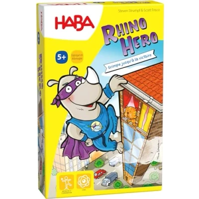 Afbeelding van HABA 302203 Rhino Hero, 3D stapelspel voor 2 5 superhelden vanaf jaar, met eenvoudige regels snel plezier, actiespel het hele gezin