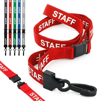 Afbeelding van CKB LTD® Lanyard Breakaway trekkoord, rood, 10 stuks, metalen riemen voor ID kaarthouder, met veiligheidsclip en karabijnhaak