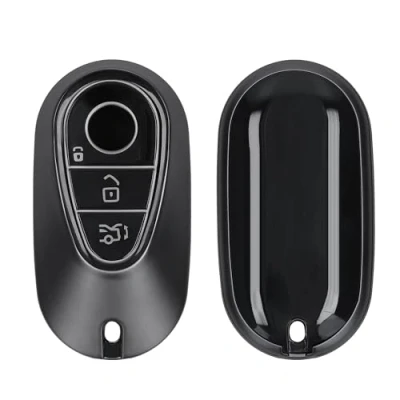 Afbeelding van kwmobile autosleutel hoesje geschikt voor Mercedes Benz 3 knops smart hoes TPU behuizing Beschermende auto sleutel case Sleuteletui in mat zwart /