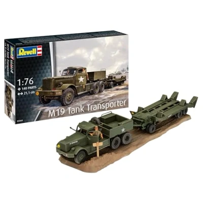 Afbeelding van 1:76 Revell 03364 M19 Tank Transporter Militaire Vrachtwagen met Aanhanger Plastic Modelbouwpakket