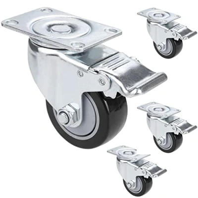 Afbeelding van 4 stuks stuurwielen met rem, 75 mm industriële diameter meubelwielen draagvermogen 1200 lbs (zilver)