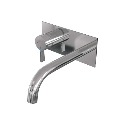 Afbeelding van Brauer Chrome Edition Wastafelmengkraan inbouw gebogen uitloop rechts hendel middel dik afdekplaat model E2 chroom