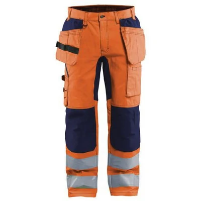 Image de Pantalon artisan stretch haute visibilité orange fluorescent/marine