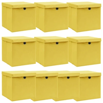 Afbeelding van Opbergboxen met deksel 10 st 32x32x32 cm stof geel