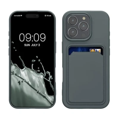Afbeelding van kwmobile telefoonhoesje geschikt voor Apple iPhone 16 Pro Hoesje met pasjeshouder TPU case in leisteen