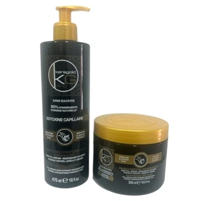 Afbeelding van Keragold Pro Duo Botoxine Capillaire : shampoo 475 ml + anti kroesmasker 500 g natuurlijke formule zonder sulfaten