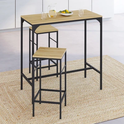 Image de Ensemble table haute de bar DETROIT 100 cm et 2 tabourets design industriel