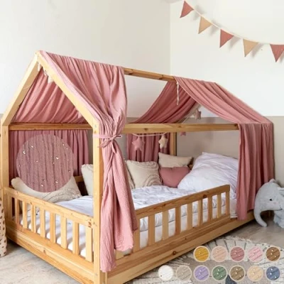 Afbeelding van lilimaus Ciel de lit [vieux rose] en mousseline 100 % coton fait à la main décoratif pour maison fille et garçon enfant Rideau