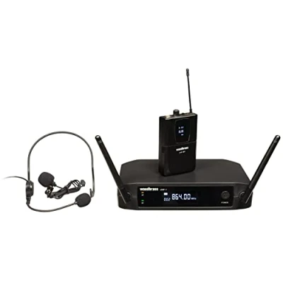 Afbeelding van Woodbrass Draadloze Microfoon Systeem Microbroeikas of Micro UHF Stropdas Licht, Praktisch en Discreet voor Karaoke, Professioneel, DJ, Animatie, Bruiloft, Conferentie (UHF 1HL F1 Band F1: 863 MHZ)