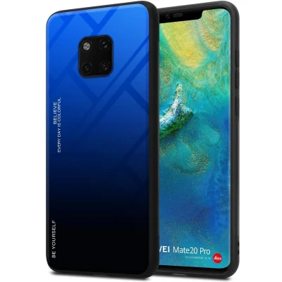 Afbeelding van Cadorabo Hoesje geschikt voor Huawei MATE 20 PRO in BLAUW ZWART Tweekleurige beschermhoes van TPU silicone Case Cover en achterzijde gehard glas