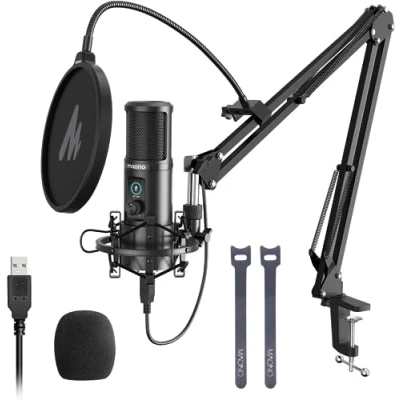 Image de microphone USB avec sourdine à une touche MAONO PM421 podomètre condensateur cardioïde professionnel 192KHZ/24BIT et bouton de gain pour ladiffusion,l&#039;enregistrement,YouTube