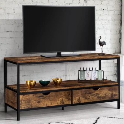Image de Meuble TV DAYTON 2 tiroirs bois effet vieilli design industriel 113 cm