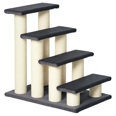 Afbeelding van PawHut Dierentrap kattentrap hondentrap trap voor katten honden 4 treden grijs D30 067