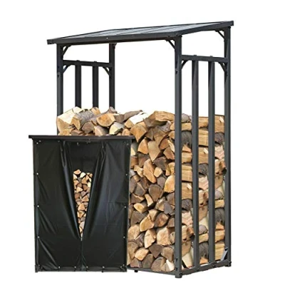 Afbeelding van QUICK STAR Haardhoutrek van metaal, antraciet, 130 x 70 185 cm, wc bril voor haardhout, 1,6 m3, met weerbescherming, zwart