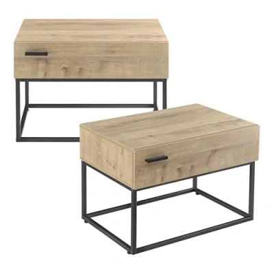 Afbeelding van Bijzettafel Hylte set van 2 met lade 39x55x40 cm zwart en eikenkleurig [en.casa]