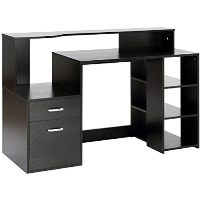 Afbeelding van HOMCOM Computerbureau met multimedia opslag, design, meerdere vakken, 137 x 55 92 cm, zwart