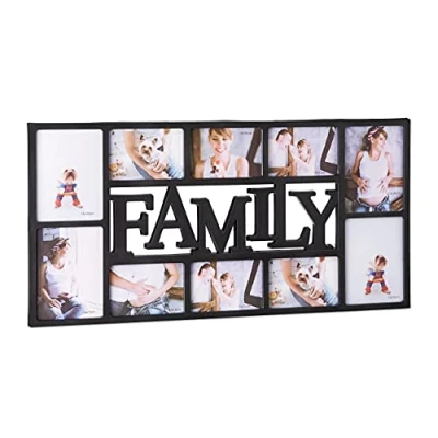 Afbeelding van Relaxdays fotolijst Family 10 foto‘s familie collagelijst wandmontage fotocollage zwart