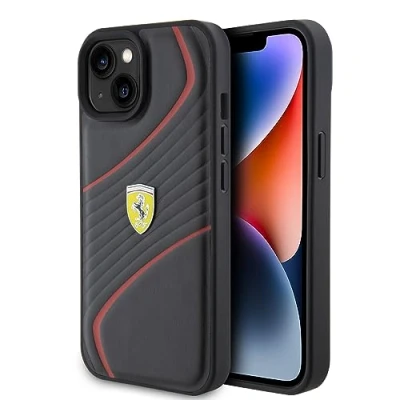 Afbeelding van Ferrari Twist Metal Logo Back Case Geschikt voor Apple iPhone 15 (6.1&quot;) Zwart