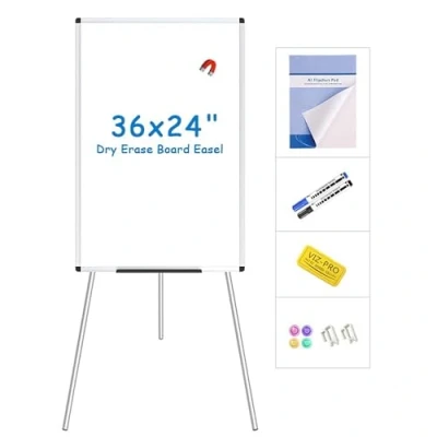 Afbeelding van VIZ PRO Magnetische bordstandaard 90 x 60 cm in hoogte verstelbaar droog uitwisbaar whiteboard voor school, kantoor en thuis