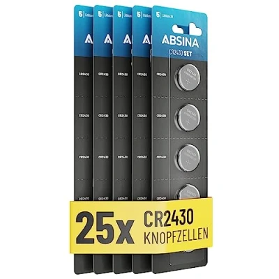Afbeelding van ABSINA CR2430 25 stuks knoopcellen, 3 V, lekvrij en lange levensduur, knoopcelbatterij, CR2430,