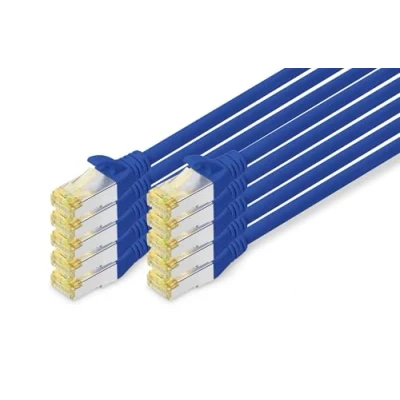 Image de DIGITUS Cordon de raccordement RJ 45 (M) pour 2 m SFTP CAT 6a sans halogène moulé crochet bleu (pack 10)