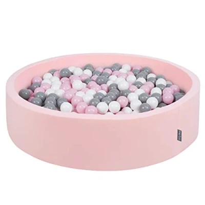 Afbeelding van KiddyMoon rond ballenbad 120x30cm/300 ballen ∅ 7cm ballenbakken kleurrijke voor baby&#039;s speelbad peuters, made in the eu, roze:wit grijs poeder roze