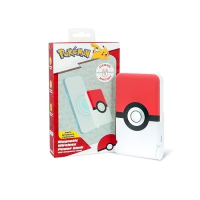 Afbeelding van Pokémon Pokéball logo draadloze magnetische powerbank inklapbare telefoonstandaard 5000mAh USB C