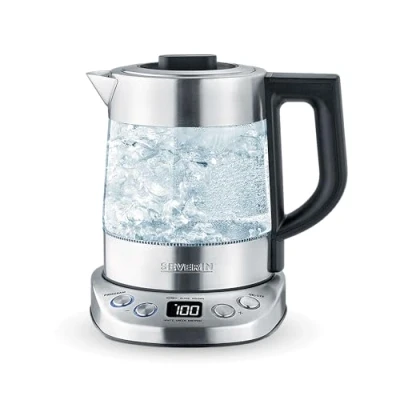Image de SEVERIN Bouilloire Eau et Thé, 1L, 2 200W, 5 Programmes d&#039;Infusion Préréglés, Température Temps Réglables, Verre/Inox, WK 3473