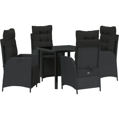 Afbeelding van vidaXL 5 delige Tuin Eettafelset Zwart Poly Rattan