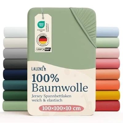 Afbeelding van Laleni Jersey Baby/Kind Hoeslaken Actief Ademend Oeko Tex Certificeerd Babybed, Wieg, Kinderbed 100 x 10cm, zomergroen, vierkant
